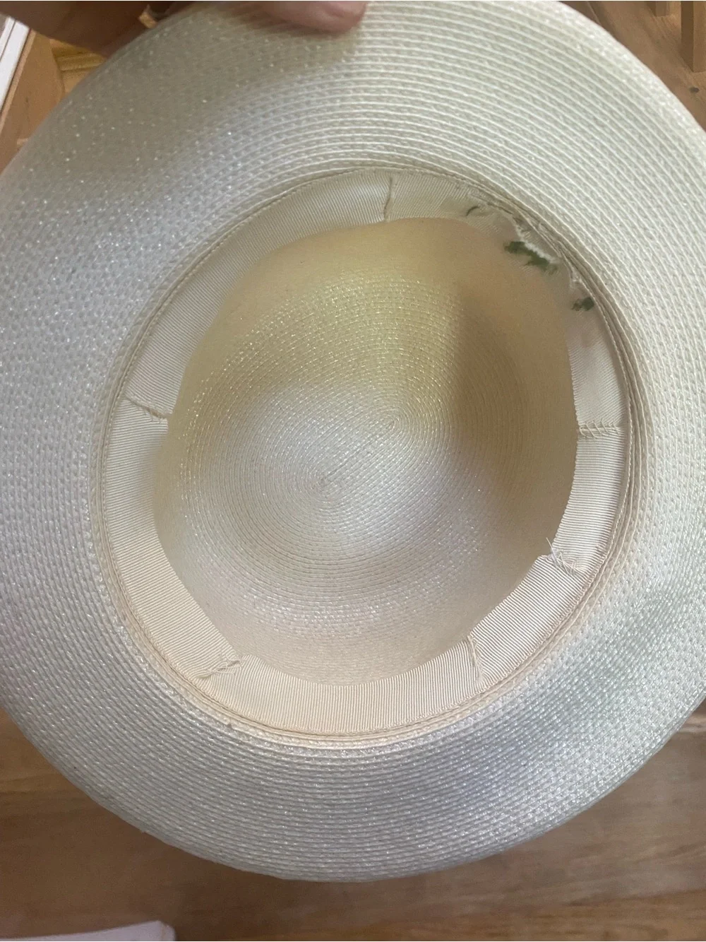 Vintage Women’s Cream Straw Boater Hat With Bow And Pearl Hat Pin 90s Style
